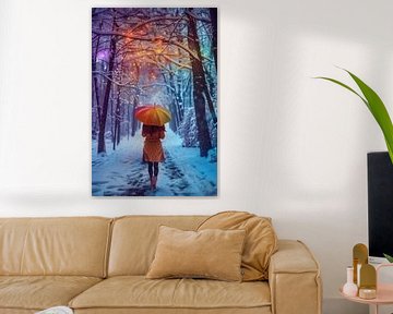 Parapluie coloré, flocons de neige sur fernlichtsicht