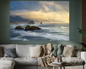 Zonsondergang over Cannon Beach Oregon Foto - Foto's van zeegezicht - Decoratie voor thuis en kantoor - Oregon Coast Fine Art Print van Daniel Forster