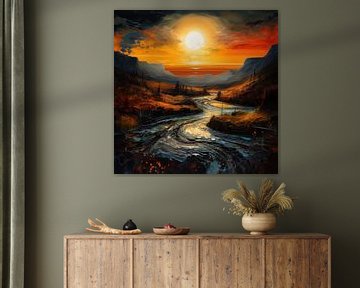 Rivier bij een zonsondergang olieverf van TheXclusive Art