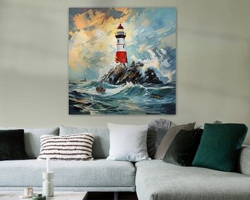 Lighthouse at a storm light blue oil paint by TheXclusive Art