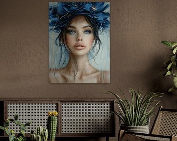 Modern chic portret in blauw van Carla Van Iersel