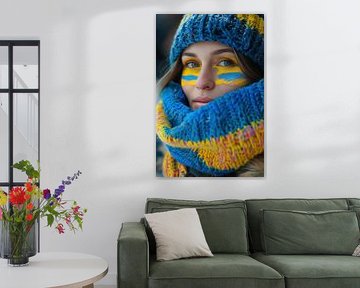 portrait aux couleurs du drapeau ukrainien sur Egon Zitter