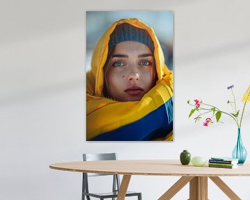 AI portret met kleuren van de Oekraïense vlag van Egon Zitter