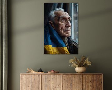 AI portret met kleuren van de Oekraïense vlag van Egon Zitter