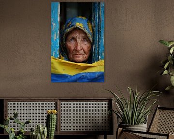 Portrait de l'IA aux couleurs du drapeau ukrainien sur Egon Zitter