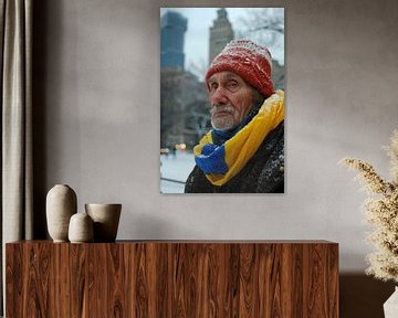 Portrait de l'IA aux couleurs du drapeau ukrainien sur Egon Zitter