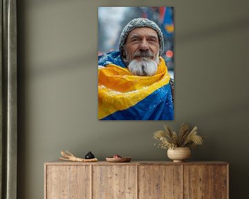 Portrait de l'IA aux couleurs du drapeau ukrainien sur Egon Zitter