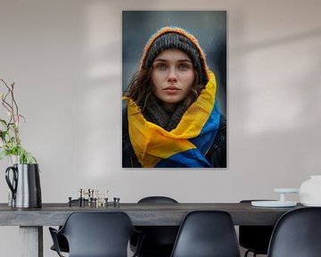 AI portret met kleuren van de Oekraïense vlag van Egon Zitter