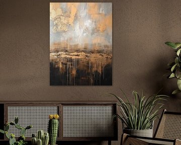 Modern en abstract in aardetinten en goud van Studio Allee