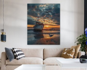 Sanfte Wellen, leuchtendes Boot