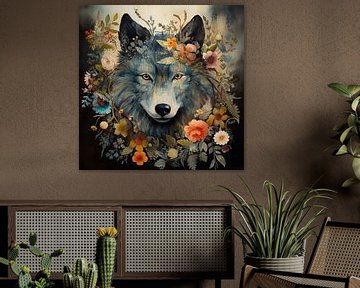 Schilderij Wolf Bloemen van Abstract Schilderij