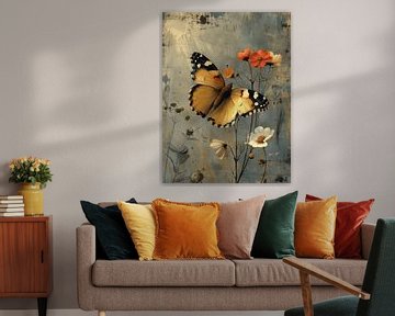 Vlinder met bloemen in vintage stijl van Studio Allee