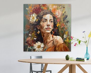 Vrouw omringd door bloemen van Jan Bouma