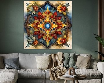 Spirituele Mandala Symboliek in Oranje, Geel en Rood van Betty Maria Digital Art