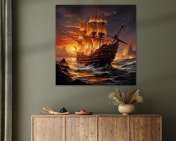 Schip bij zonsondergang van TheXclusive Art