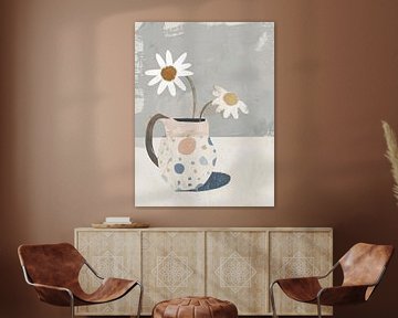 Illustration tendance d'une nature morte joyeuse avec des fleurs sur Japandi Art Studio