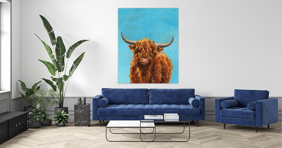Portrait eines lockigen Hochlandrinds von Karen Kaspar auf ArtFrame, Leinwand, Poster und mehr | Art Heroes