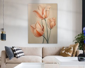 Tulipes de pêche sur Peinture Abstraite