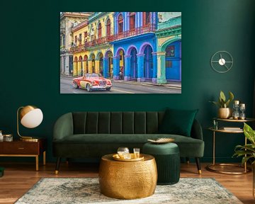 Oldtimer in colourful street in Havana Cuba by Get Hit
