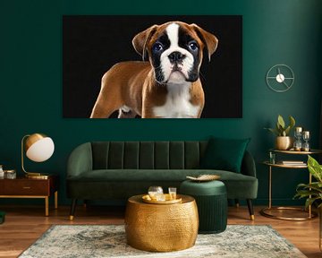 Portrait of a German boxer puppy isolated on a black background, cut out by Animaflora PicsStock