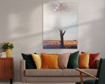 Tree in landscape in warm earth tones by Imaginative