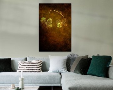 Hydrangea. Green with gold and brown. Minimalism. by Alie Ekkelenkamp