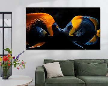 Kussende vissen tropisch geel-zwart kleurrijk panorama van TheXclusive Art