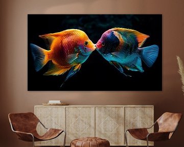 Panorama tropical des poissons qui s'embrassent sur The Xclusive Art