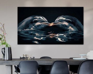 Panorama des dauphins qui s'embrassent sur TheXclusive Art