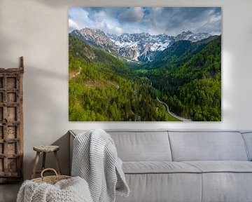 Vue aérienne de la vallée de Zgornje Jezersko au printemps sur Sjoerd van der Wal Photographie