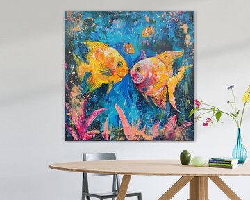 Kussende vissen tropisch abstract van The Xclusive Art