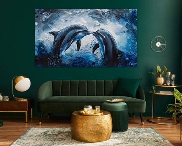 Panorama abstrait de dauphins s'embrassant sur TheXclusive Art