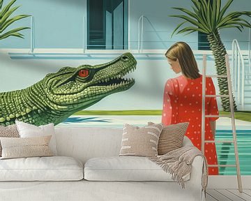 Krokodil in het zwembad van Frank Daske | Foto & Design