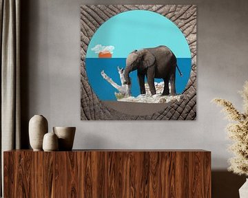 Elephant at lake by Anneke Hooijer