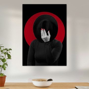 Black - red portrait with hat