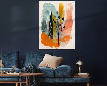 Moderne en abstracte vormen met botanische elementen in pastelkleuren van Studio Allee