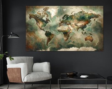 Impressionistic world map mer Wabi Sabi colours by Maps Are Art