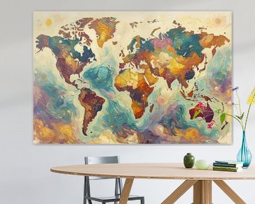 Kleurrijke impressionistische wereldkaart van Maps Are Art