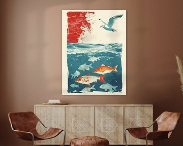 Motif maritime | en surface et sous l'eau | mouettes et poissons sur Frank Daske | Foto & Design