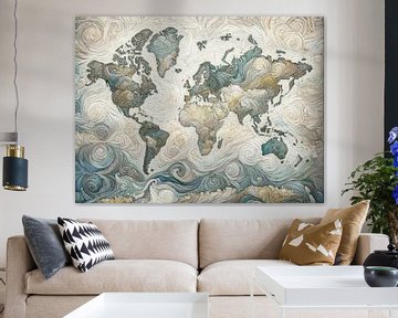 Carte du monde impressionniste en couleurs claires sur Maps Are Art