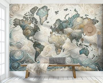 Impressionistic world map in light colours by Maps Are Art