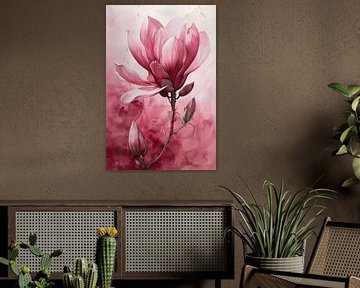Watercolor pink blossom flower by haroulita