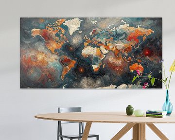 Abstract world map with a dark industrial colour palette