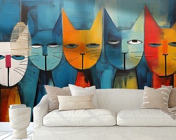 Abstracte boze katten kleurrijk panorama van TheXclusive Art