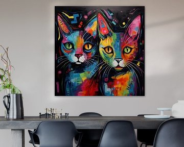 2 kleurrijke katten abstract van TheXclusive Art