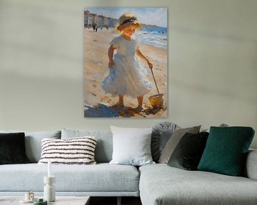 Spielendes Mädchen am Strand Impressionismus von Jolique Arte