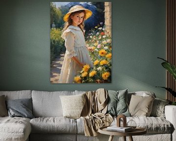 Impressionisme meisje in de bloementuin van Jolique Arte