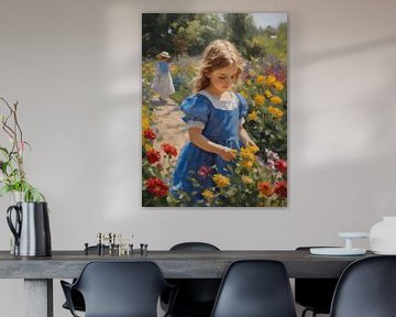 Impressionismus Mädchen in einem Blumengarten von Jolique Arte