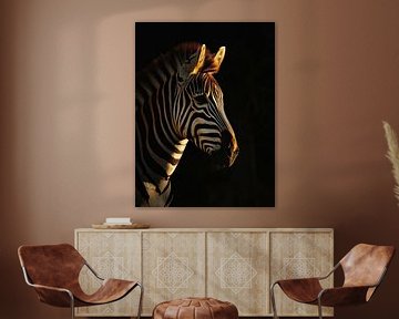 Contouren van Wildheid - Zebra in Zonsonderganglicht van Eva Lee