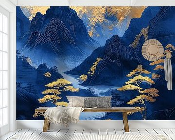 Mountains of Japan in dark blue by Thea